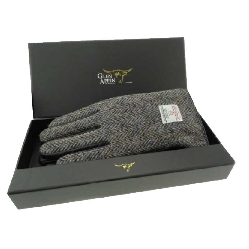 Gents_Black_Leather___Harris_Tweed_Gloves_Boxed_in_Heather_HB Gents_Black_Leather___Harris_Tweed_Gloves_Boxed_in_Heather_HB