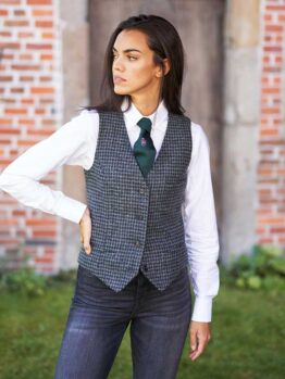 Harris Tweed Dames Vestje Lea Black Houndstooth