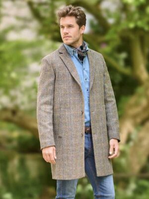 Harris Tweed Overjas Barney In Green-Blue Herringbone