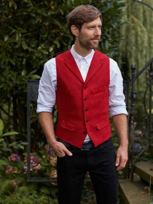 Harris Tweed Vestje Wales Met Revers In Red Twill