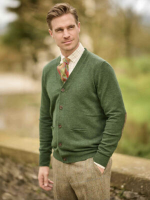 Merino Vest The Cardigan Met Harris Tweed Details Racing Green