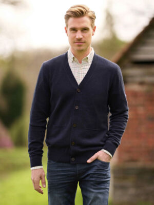Merino Vest The Cardigan Met Harris Tweed Details Navy