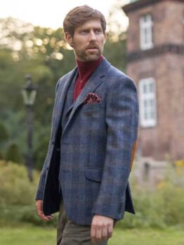 Harris Tweed Jacket London In Multi-Blue Tweed