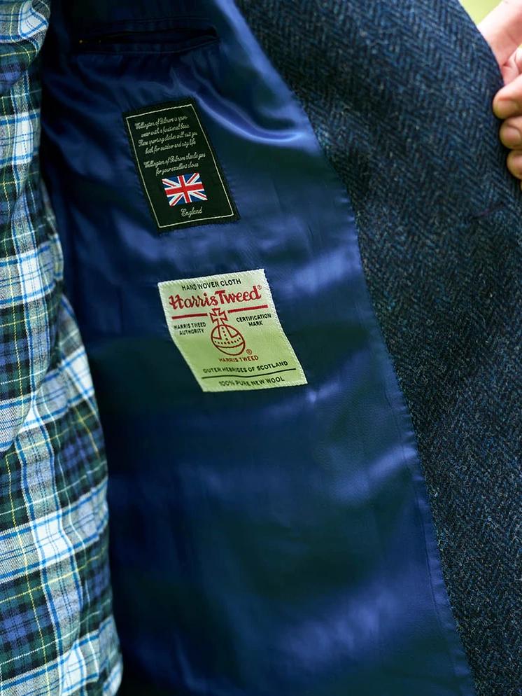 Harris Tweed Overjas Barney In Blue herringbone - Afbeelding 3