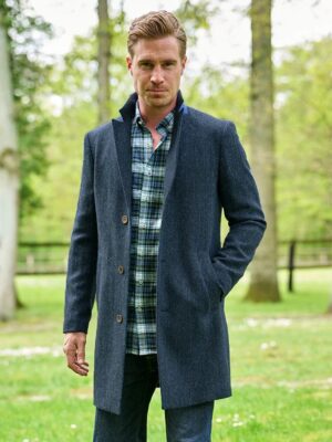 Harris Tweed Overjas Barney In Blue herringbone