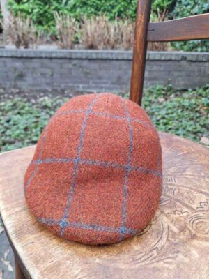 Harris Tweed Flat Cap Henry In Rust Overcheck