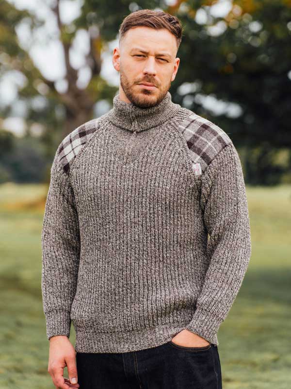 Zip sweater with Harris Tweed patches Natural - Afbeelding 3