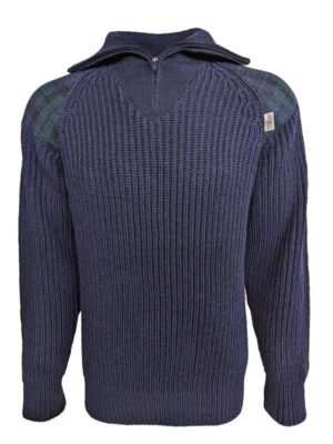Zip sweater with Harris Tweed patches Navy