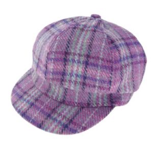 Harris Tweed One Size Ladies Cap in Purple and Mint Check