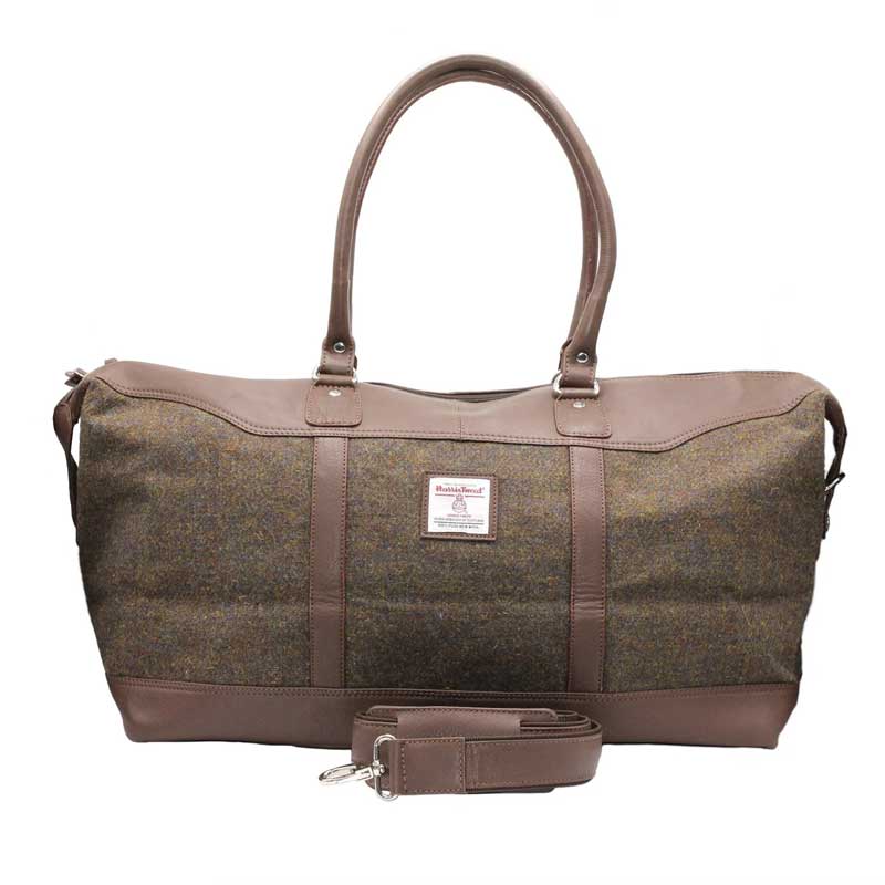 Harris Tweed Brodie Leather Travel Bag Brown Mix