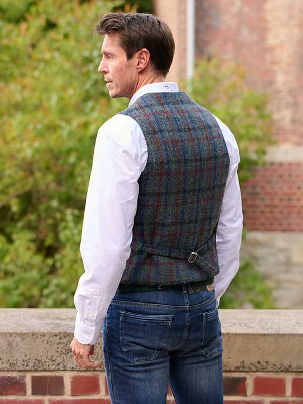 Harris Tweed Vestje Wales Met Revers In Royal Check - Afbeelding 2