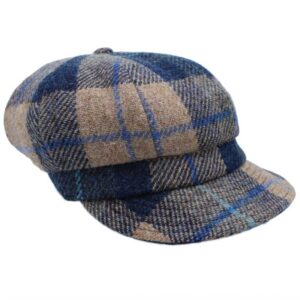 Harris tweed Ladies Baker Boy Cap Rosalie Sand Navy Check