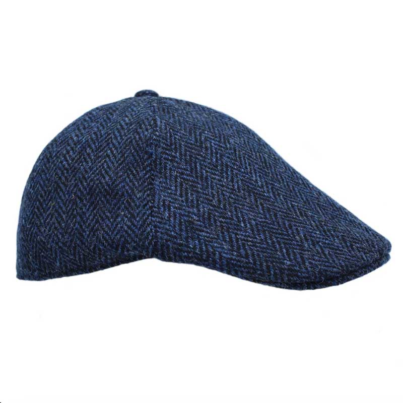 Harris tweed Duckbill 6 piece Cap Mallaig Blue Black Herringbone
