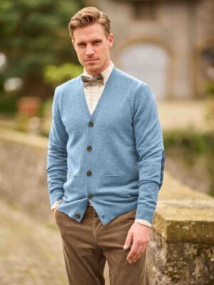 Merino Vest The Cardigan Met Harris Tweed Details Blue