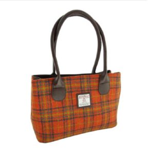 Harris Tweed 'Cassley' Classic Handbag in Deep Orange Check