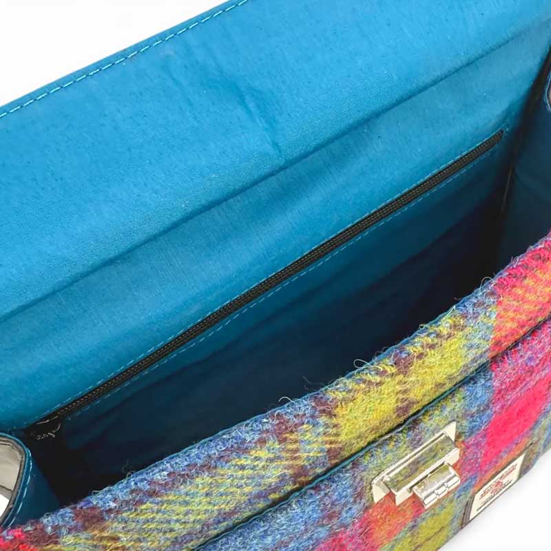 Harris Tweed Satchel Bag In Blue/Pink Check - Afbeelding 5