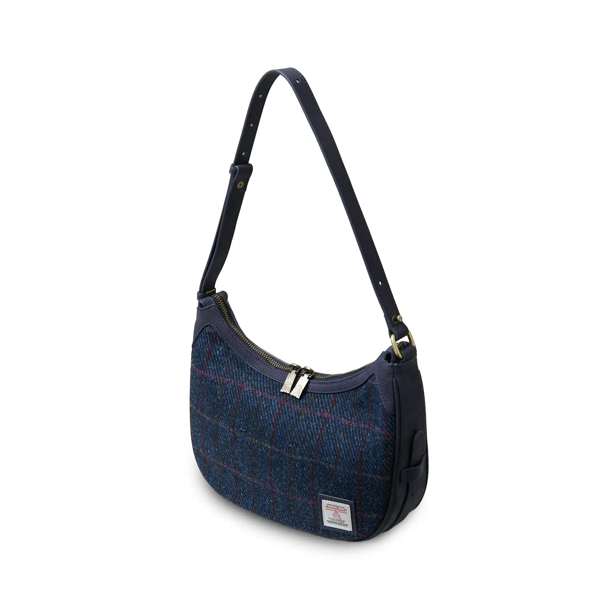 Harris Tweed Shoulder Bag, The Ellon, Islander,Navy Over-Check - Afbeelding 3