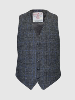 Harris Tweed Vestje, Iain Waistcoat - Grey/Blue Check