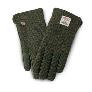 Ladies Harris Tweed Gloves Dark Green Herringbone