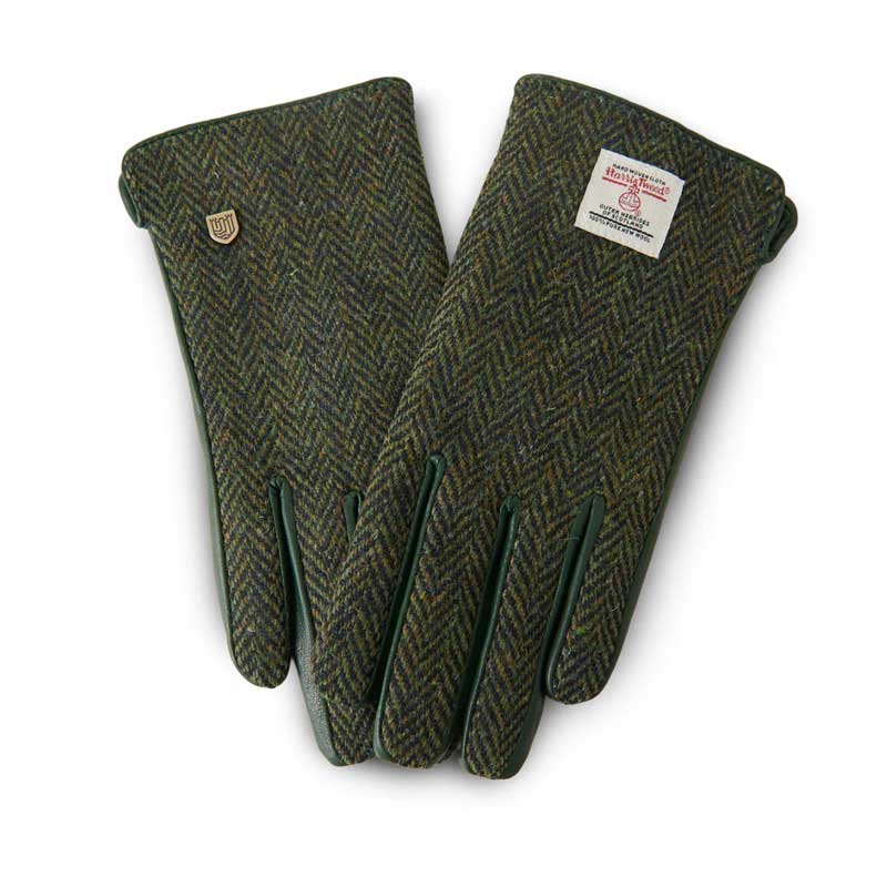 Ladies Harris Tweed Gloves Dark Green Herringbone