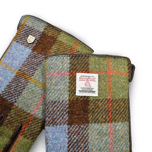Men's Harris Tweed Gloves In Chestnut-Blue Tartan - Afbeelding 3