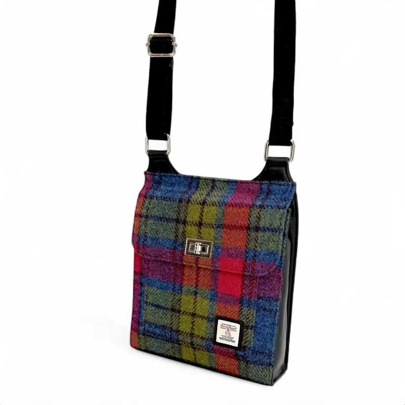 Harris Tweed Satchel Bag In Blue/Pink Check - Afbeelding 2
