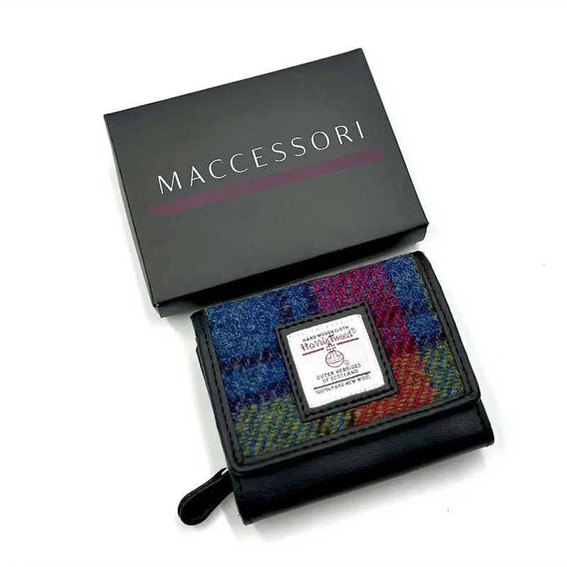 Harris Tweed Trifold Purse In Blue/Pink Check - Afbeelding 3