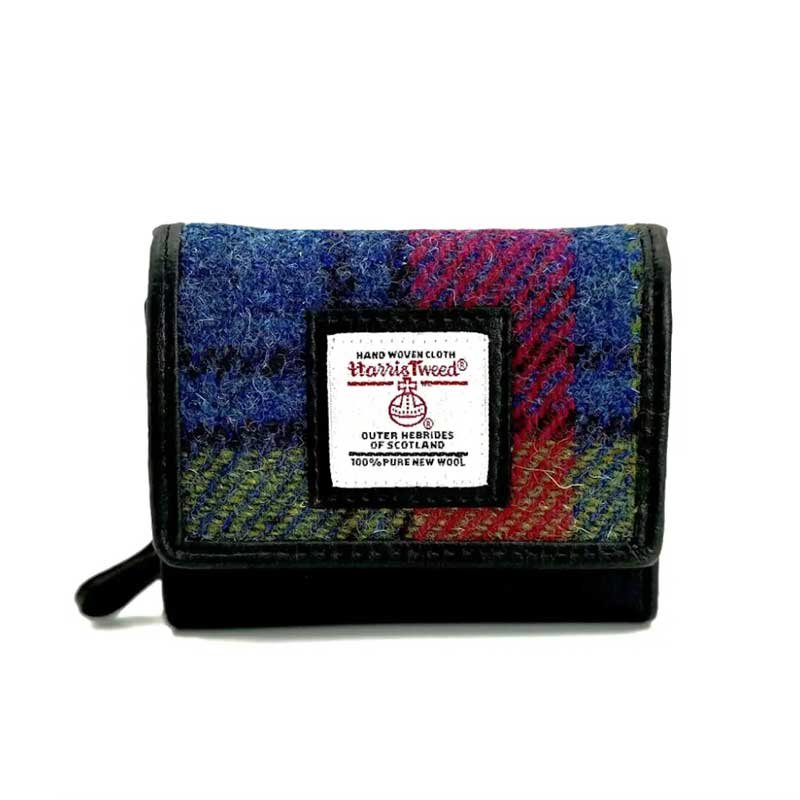 Harris Tweed Trifold Purse In Blue/Pink Check - Afbeelding 4