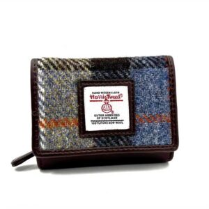 Harris Tweed Trifold Purse In Blue/Brown Check