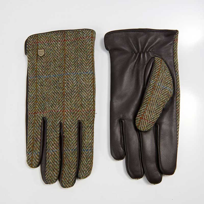 Men's Harris Tweed Gloves In Chestnut Herringbone - Afbeelding 2