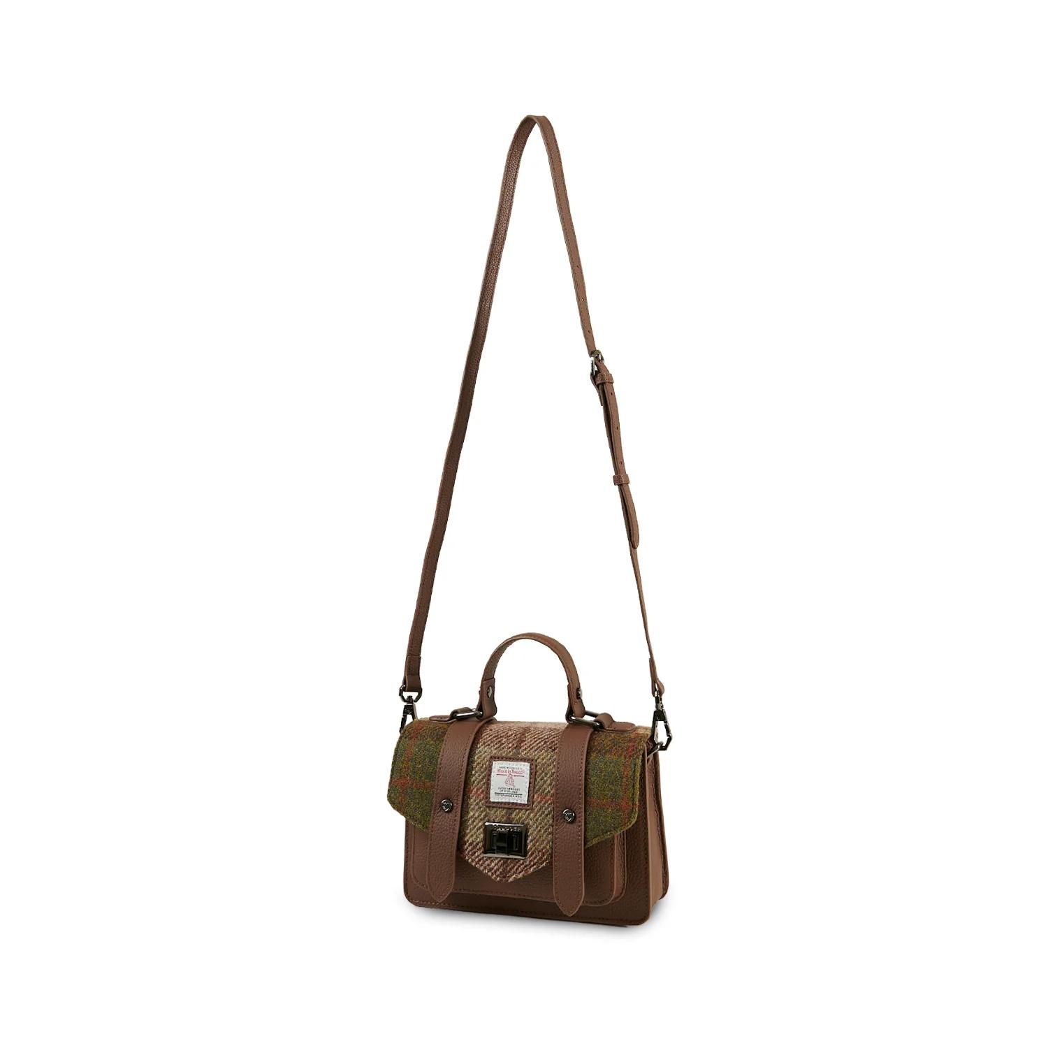 Harris Tweed Clutch, The Leather Mini Satchel, Islander, Chestnut Tartan - Afbeelding 2