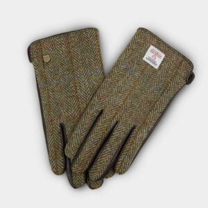 Men's Harris Tweed Gloves In Chestnut Herringbone