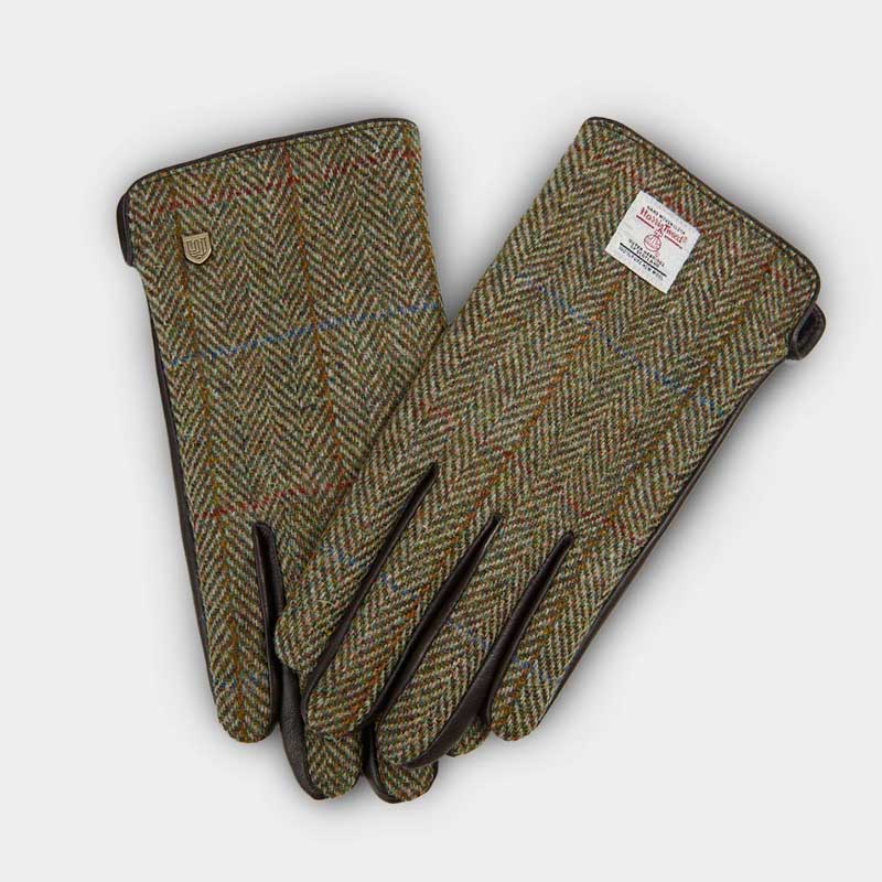 Men's Harris Tweed Gloves In Chestnut Herringbone