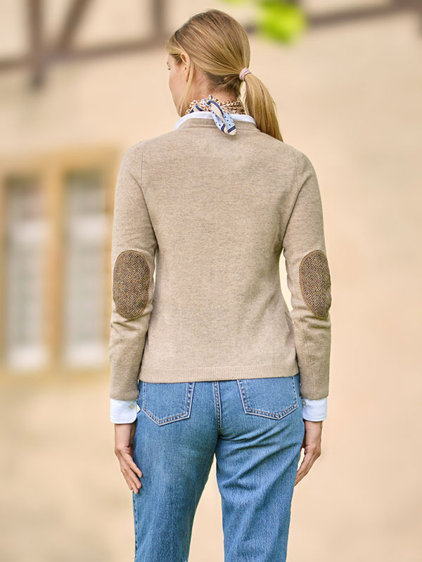 Merino Vest Mara The Cardigan Met Harris Tweed Details In Taupe - Afbeelding 2