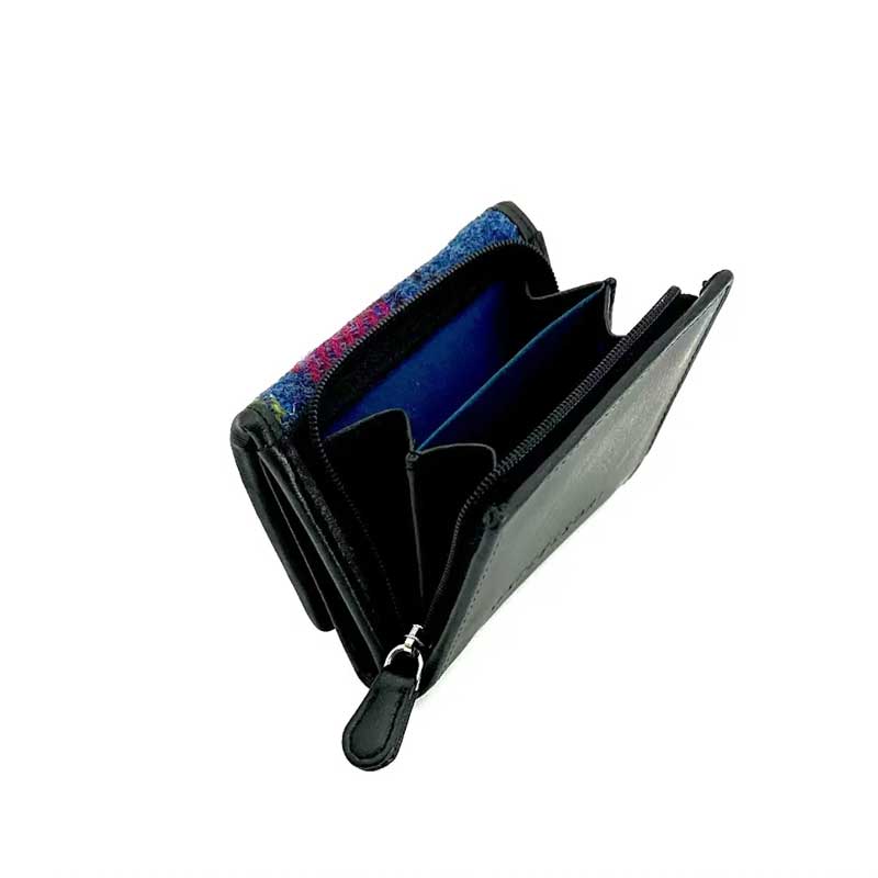 Harris Tweed Trifold Purse In Blue/Pink Check - Afbeelding 2