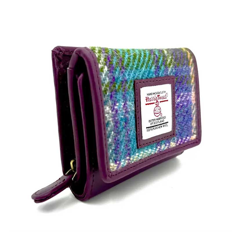 Harris Tweed Trifold Purse In Green/Purple Plaid - Afbeelding 2