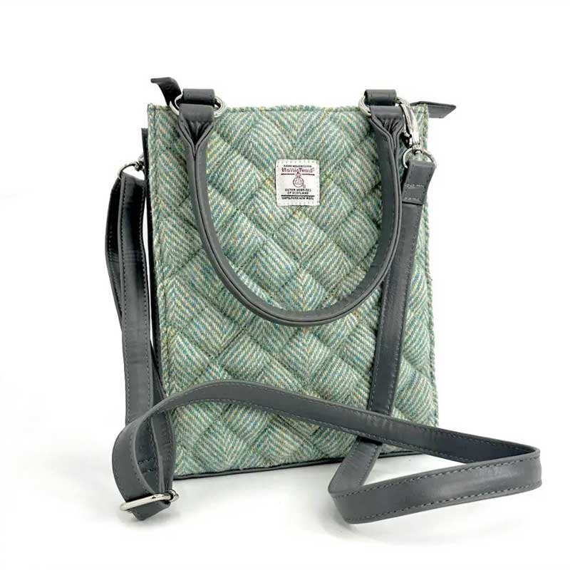 Harris Tweed Quilt Mini Tote Bag In Turquoise Herringbone - Afbeelding 7