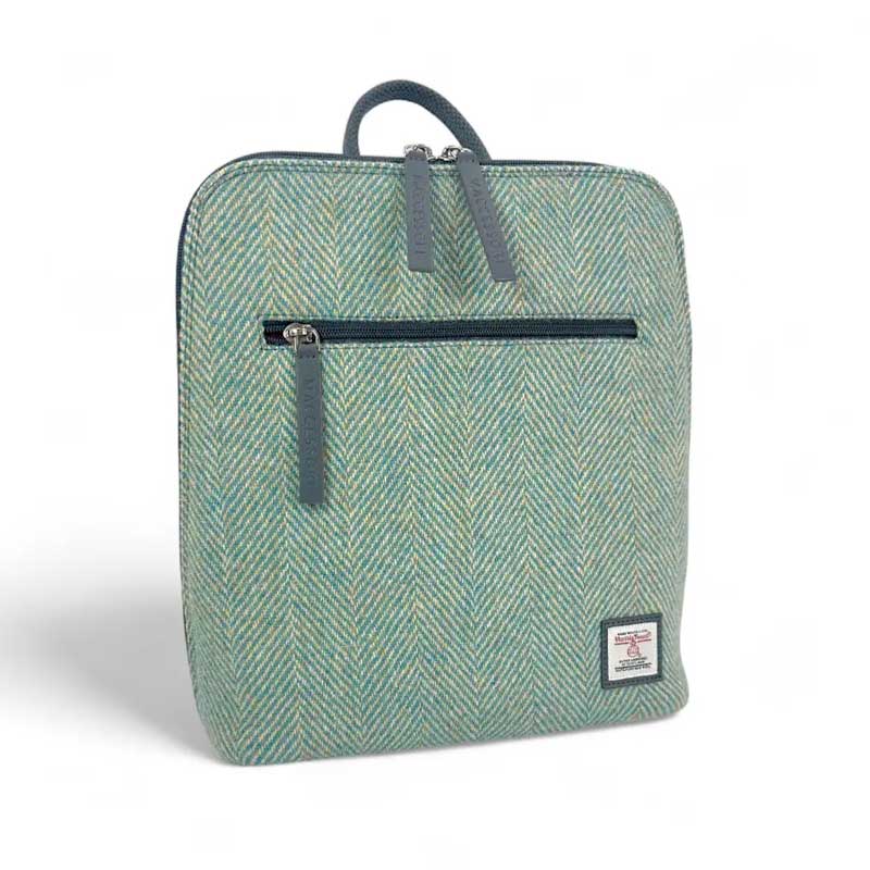 Harris Tweed Backpack In Turquoise Herringbone - Afbeelding 2