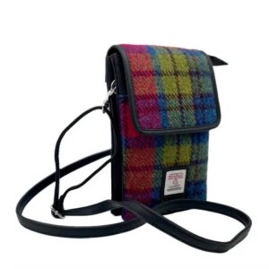 Harris Tweed Mini Crossbody Bag in Blue/Pink Check