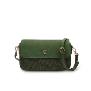 Harris Tweed Clutch, The Caithness, Islander, Dark Green Herringbone