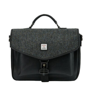 Harris Tweed The Laptop Satchel, Black Grey Herringbone