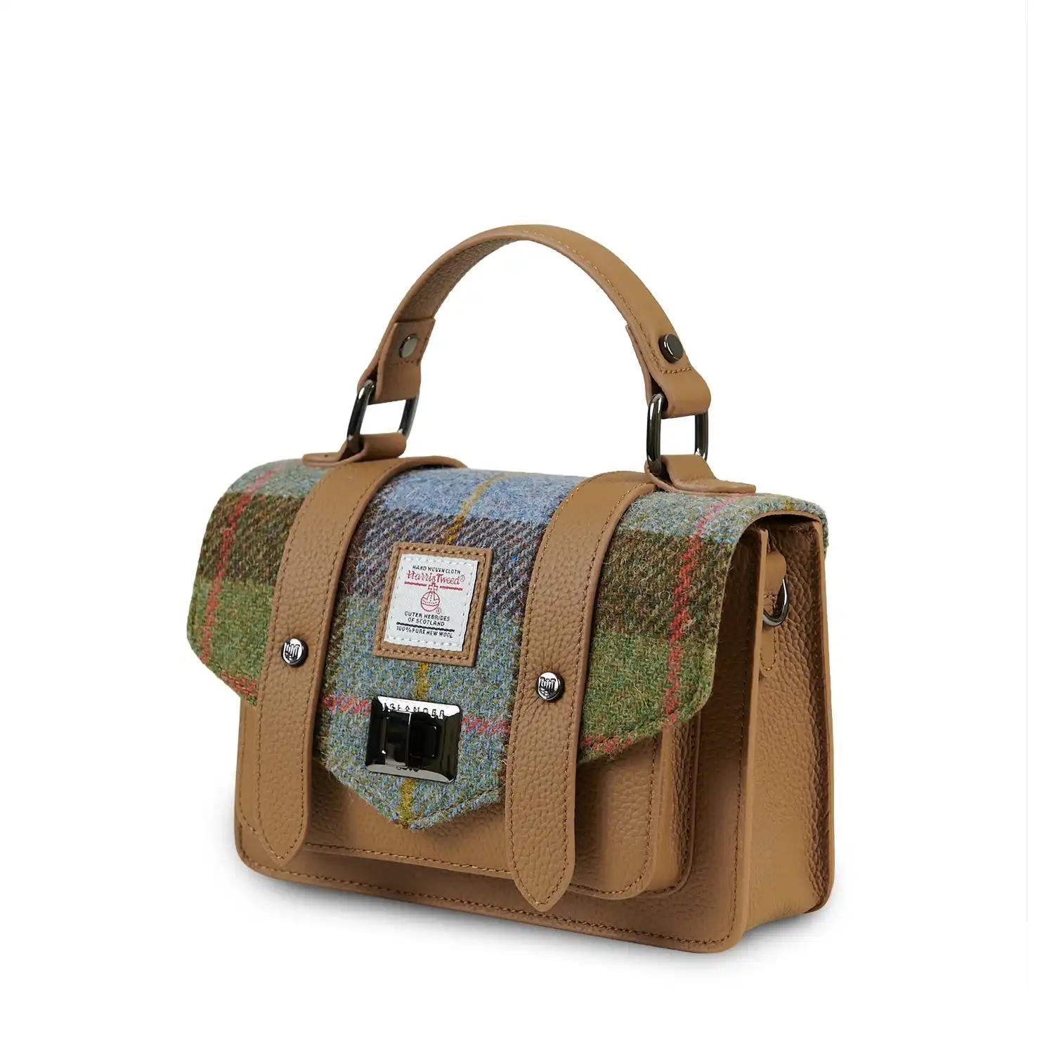 Harris Tweed Clutch, The Leather Mini Satchel, Islander, Chestnut-Blue Tartan - Afbeelding 2