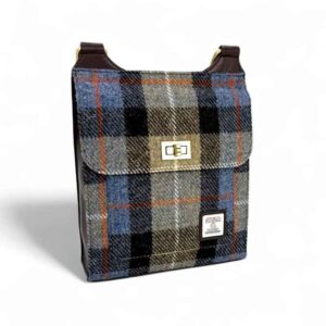 Harris Tweed Satchel Bag In Blue/Brown Check
