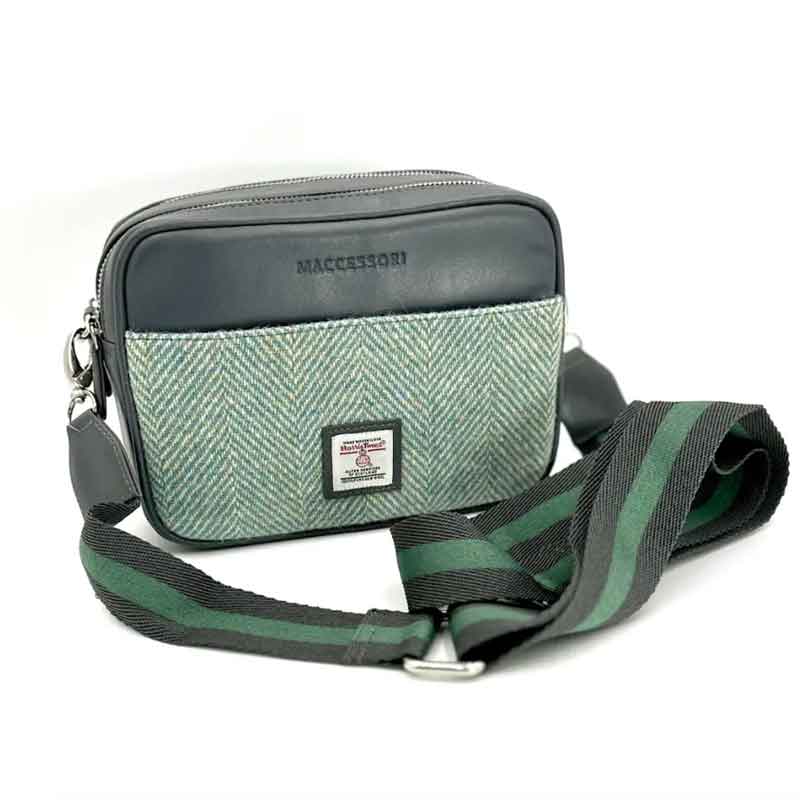 Harris Tweed Camera Bag In Turquoise Herringbone
