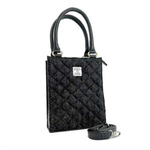 Harris Tweed Quilt Mini Tote Bag In Charcoal