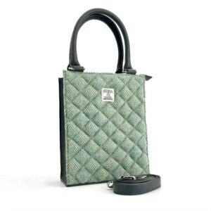 Harris Tweed Quilt Mini Tote Bag In Turquoise Herringbone