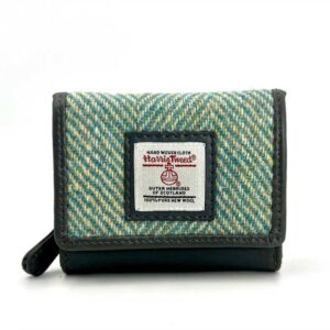 Harris Tweed Trifold Purse In Turquoise Herringbone