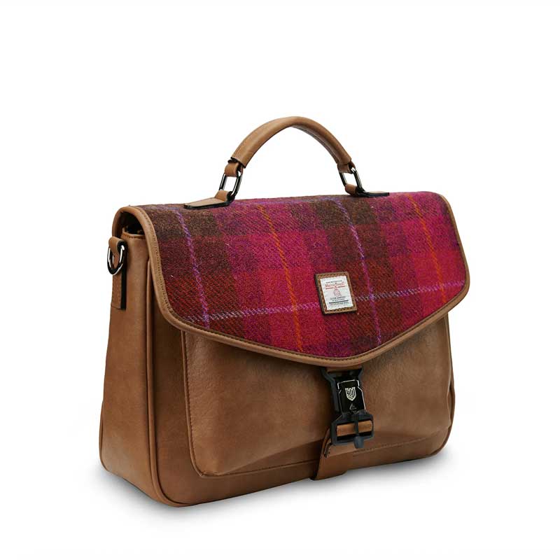 Harris Tweed The Laptop Satchel, Fuchsia Tartan - Afbeelding 4
