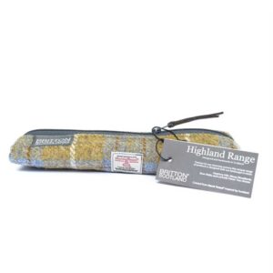 Harris Tweed Highland Range Slim Pencil Case Mustard Plaid