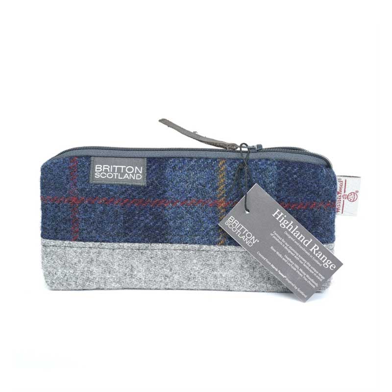 Harris Tweed Highland Range Cosmetic Bag Navy Plaid - Afbeelding 2